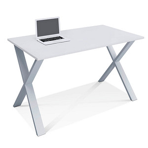 VCM my office Lona Schreibtisch weiß rechteckig, X-Fuß-Gestell silber 110,0 x 50,0 cm von VCM my office