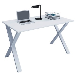 VCM my office Lona Schreibtisch weiß rechteckig, X-Fuß-Gestell silber 140,0 x 80,0 cm von VCM my office