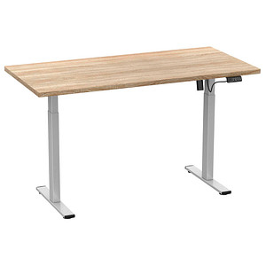VCM my office Lona elektrisch höhenverstellbarer Schreibtisch sonoma-eiche rechteckig, T-Fuß-Gestell silber 140,0 x 80,0 cm von VCM my office