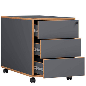 VCM my office Salia Rollcontainer anthrazit, honig-eiche 3 Auszüge 39,0 x 70,0 x 50,0 cm von VCM my office