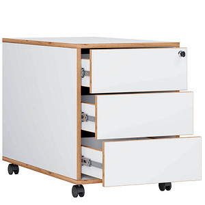 VCM my office Salia Rollcontainer weiß, honig-eiche 3 Auszüge 39,0 x 70,0 x 50,0 cm von VCM my office