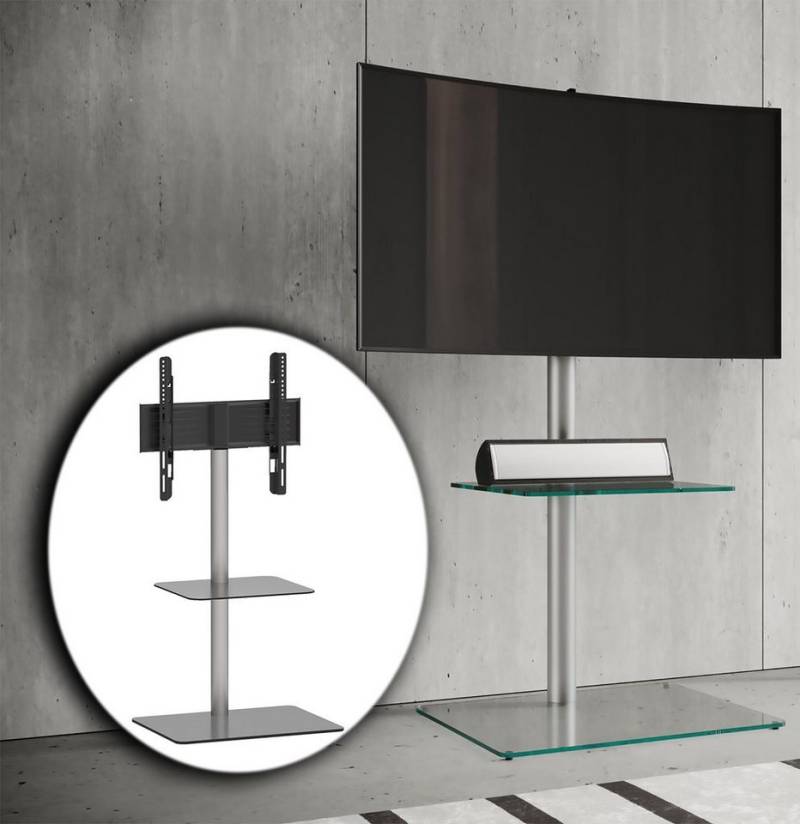 VCM TV Standfuß Alu Rack Fernseh Glas Alani Fachboden TV-Ständer, (1-tlg) von VCM