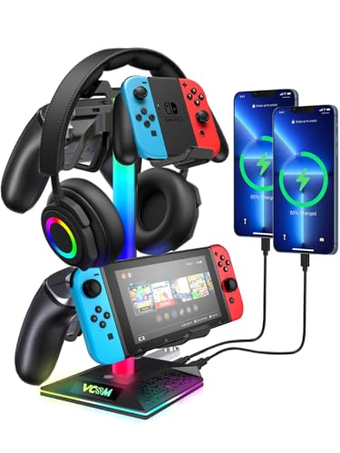 RGB-Gaming-Kopfhörer-Ständer mit 2 USB-Lade- und 1 USB-C-Anschlüssen, VCOM Headset-Ständer mit 10 Lichtmodi und rutschfestem Gummi, geeignet für alle Kopfhörer-Zubehör, bestes Geschenk für von VCOM