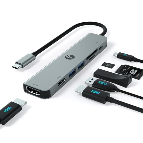 VCOM 7-in-1 USB C Hub, Docking Station Dual Monitore mit 4K HDMI, 1080P HDMI, 2*USB 3.0 Daten, PD 100W, SD/TF Kartenleser, USB C zu Dual HDMI Adapter kompatibel mit MacBook Pro, XPS, Pixelbook von VCOM