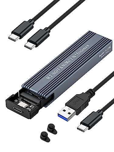 VCOM M.2 NVMe SATA SSD Gehäuse, USB 3.1 Gen 2 10 Gbps M2 SSD Adapter, 6 Gbps NGFF SATA, Aluminium NVMe Gehäuse Unterstützt UASP & Trim, M und B&M Keys in 2230/2242 /2260/2280 SSDs von VCOM