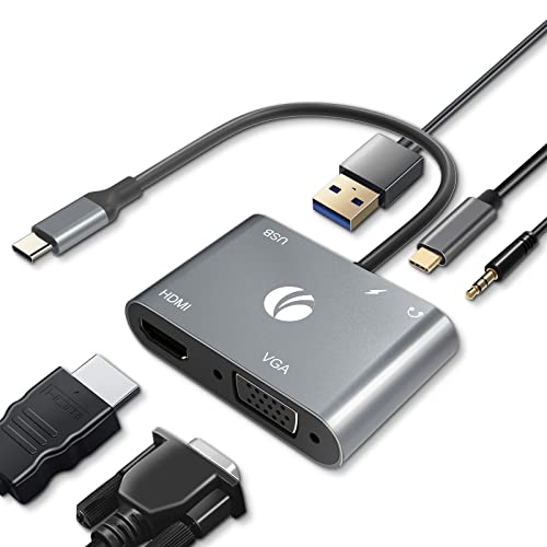 VCOM USB C zu HDMI VAG Adapter, 5-in-1 Typ C Hub mit 4K HDMI, 1080P VGA, 100W PD -Aufladung, USB 3.0 Port, Dual-Screen-Display für MacBook Pro/MacBook Air/iPad Pro/Dell XPS mit Thunderbolt 3 Port von VCOM
