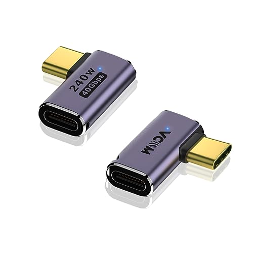 VCOM USB4-Kabel, rechtwinkliger Adapter, 40 Gbit/s, 240 W Schnellladung, 8K Video-Display, USB C auf USB C Adapter, Typ-C-Stecker auf Buchse, Extender für Thunderbolt4, Laptop, Handy, Tablet (2 Stück) von VCOM