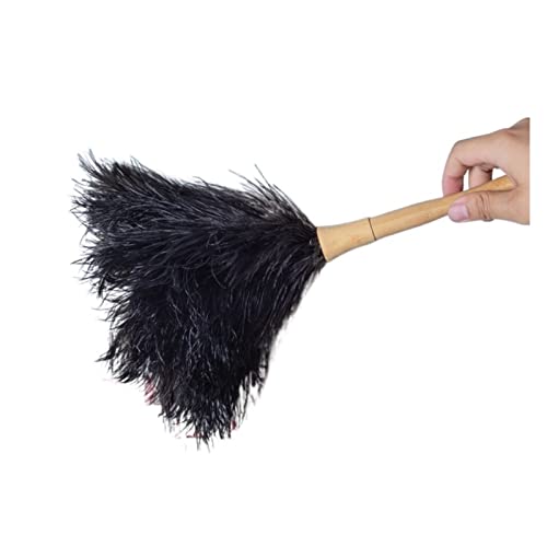 VDLLQYN, 16-Zoll-Royal-Staubwedel mit Holzgriff – Premium-Staubwedel mit Straußenfedern zur Möbelreinigung ，Staubsammler(Black Height 40 cm) von VDLLQYN