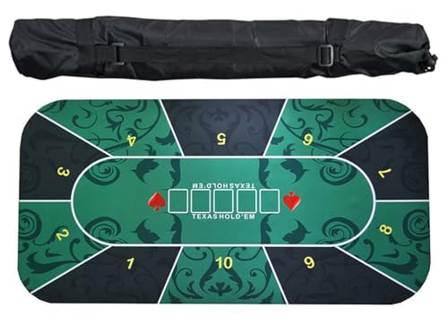 VDLLQYN, Texas Hold'em Poker-Gummimatte for 10 Spieler, Pokertisch-Layout mit Tragetasche for Pokerspiele,Pokermatte(1.8 x 0.9 M) von VDLLQYN