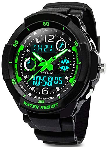 Digitaluhr für Kinder – bis 50 m Wasserdicht, Outdoor-Uhr Sportliche Analoge / digitale Armbanduhr mit Alarm/Stoppuhr/Zwei Zeitzonen/LED-Licht, für Kinder, elektronische stoßfeste Armbanduhr von vdsow Digitaluhr für Kinder – bis 50 m Wasserdicht, Outdoor-Uhr Sportliche Analoge / digitale Armbanduhr mit Alarm/Stoppuhr/Zwei Zeitzonen/LED-Licht, für Kinder, elektronische stoßfeste Armbanduhr von vdsow von VDSOW