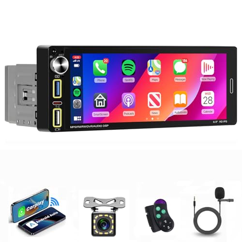 VECHTEL Autoradio 1 Din mit Drahtlos Carplay Android Auto, 6,9-Zoll-Touchscreen-Autoradio, FM Radio, Unterstützung Mirror Link, USB, Lenkrad-Bedienelemente, Mikrofon, Rückfahrkamera VECHTEL Autoradio 1 Din mit Drahtlos Carplay Android Auto, 6,9-Zoll-Touchscreen-Autoradio, FM Radio, Unterstützung Mirror Link, USB, Lenkrad-Bedienelemente, Mikrofon, Rückfahrkamera von VECHTEL