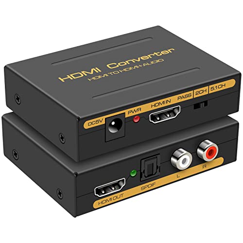 HDMI Audio Extractor Optisch Adapter HDMI Audio Splitter HDMI zu Optischem 3,5 mm Audio Konverter Cinch L/R Stereo Ausgang unterstützt 4K30Hz Dolby DTS PCM für PS5/4 Xbox Projektoren DVI Monitor von VEDINDUST