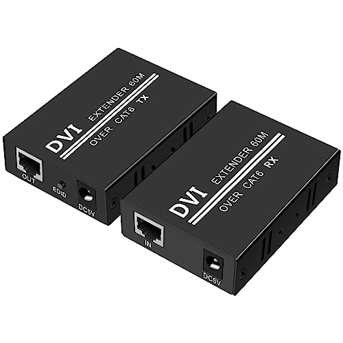 VEDINDUST DVI Extender 60m Übertragung über Cat5e/6/7 Ethernet-Kabel mit Sender und Empfänger, unterstützt 1920x1200 HDCP EDID von VEDINDUST