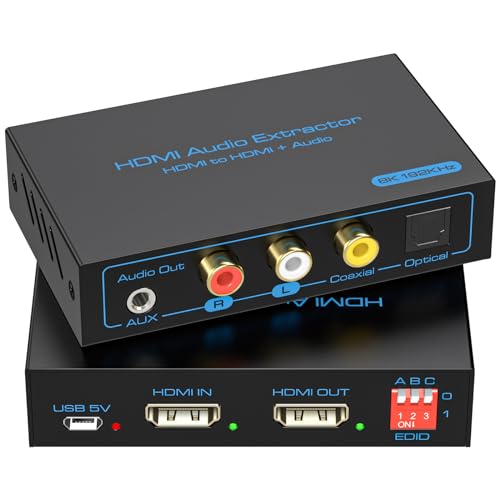 VEDINDUST HDMI Audio Extractor 8K60HZ Hohe Bildwiederholrate HDMI Optisch Adapter Splitter Supports 4K 3D DTS PCM for Fire Stick, Xbox, Laptop, TV, Blu-ray Player von VEDINDUST