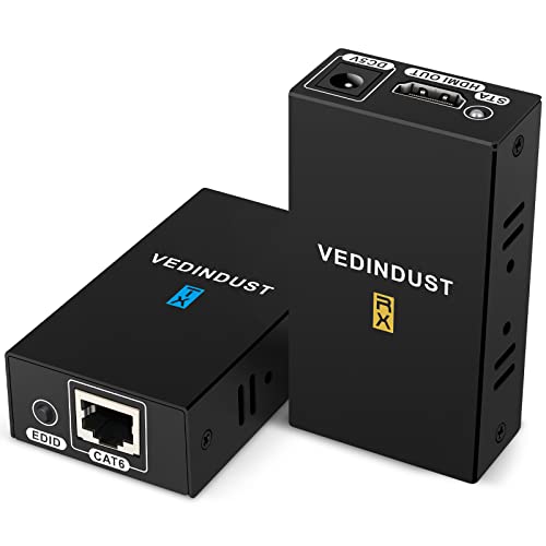 VEDINDUST HDMI Extender 1080p 60m 196ft HDMI over Ethernet auf RJ45 Übertragung auf Cat5e Cat6 Cat7 unterstützt Full HD 3D HDCP PS4, PS5, Sky, Xbox, HDTV Reader von VEDINDUST