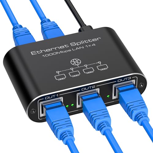 VEDINDUST LAN Splitter 1 Auf 4 1000Mbps Aluminium LAN Switch Netzwerk Switch LAN Verteiler Gigabit Ethernet Switch für Computer, Hubs, Switches, Router, Set-Top Box(Mit USB-C Netzkabel) von VEDINDUST