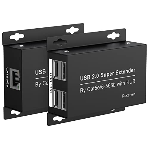 VEDINDUST USB 2.0 Extender 4-Port 196ft 60m USB Over Ethernet USB HUB über RJ45 Cat5e/6 bis zu 480Mbps, Zwei Webcam Work Sync unterstützen Windows MacOS Android Linux kein Treiber EX50USB etc von VEDINDUST