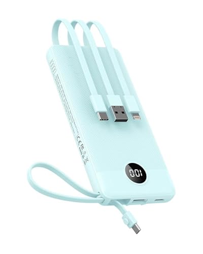 Powerbank 10000mAh Power Bank mit Kabel VEEKTOMX USB C Powerbank Externe Handyakkus mit 5 Ausgängen LED Display Externer Akku Kompatibel mit iPhone/Samsung Galaxy/Xiaomi/Huawei/iPad usw. von VEEKTOMX