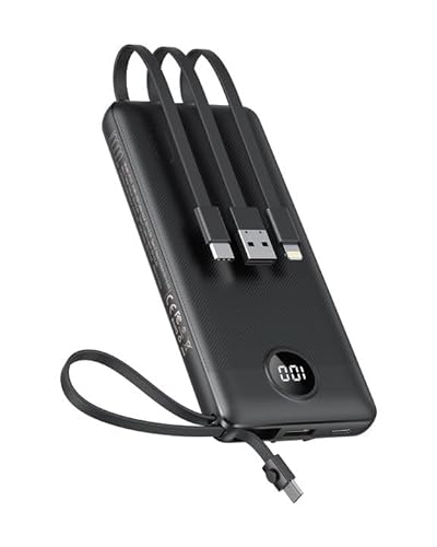 Powerbank 10000mAh Power Bank mit Kabel VEEKTOMX USB C Powerbank Externe Handyakkus mit 5 Ausgängen LED Display Externer Akku Kompatibel mit iPhone/Samsung Galaxy/Xiaomi/Huawei/iPad usw. von VEEKTOMX