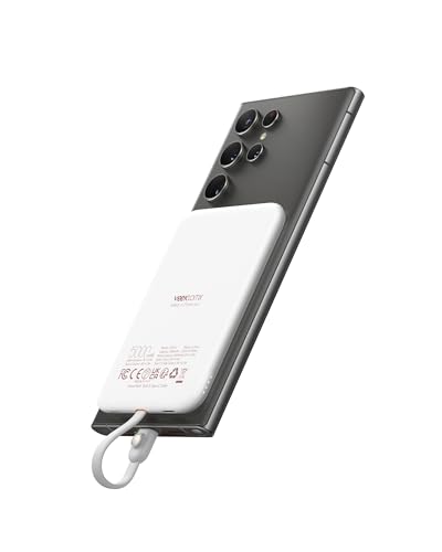 VEEKTOMX Power Bank Klein Mini Powerbank 5000mAh Power Bank mit integriertem Kabel USB C Externe Akkus Magnetisches Anti-Rutsch Tragbares Ladegerät Kompatibel mit iPhone 15/Samsung/Huawei (Weiß) von VEEKTOMX