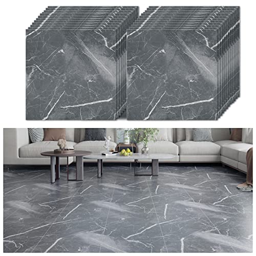 VEELIKE PVC Bodenbelag Selbstklebend Küchenfliesen Grau Marmor Vinyl Fliesen Fliesenaufkleber Boden Badezimmer Vinylboden Küche Wasserfest Klebefolie Fliesenoptik Fußbodenbelag 30cm×30cm 24 Stück von VEELIKE