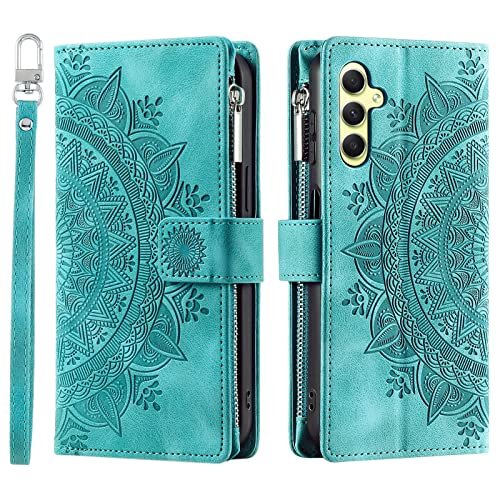 VEEMOS Handyhülle für Samsung Galaxy S25 hülle Klappbar Blumen Handytasche Schutzhülle Klapphülle mit Kartenfach Handy Tasche Book Cover Flip Case Ständer - Grün von VEEMOS