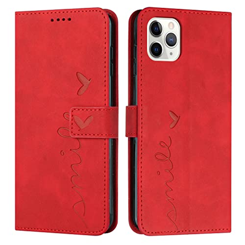 VEEMOS Klapphülle für Apple iPhone 14 Pro Hülle Klappbar Handyhülle mit Kartenfach Ständer Schutzhülle Handy Tasche Leder Flip Book Case Cover Handytasche - Rot von VEEMOS