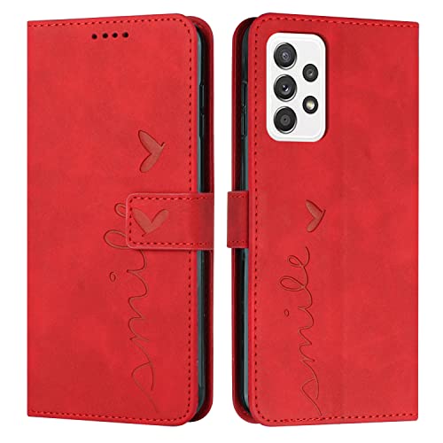 VEEMOS Klapphülle für Samsung Galaxy A52S A52 5G Hülle Klappbar Handyhülle mit Kartenfach Ständer Schutzhülle Handy Tasche Leder Flip Book Case Cover Handytasche - Rot von VEEMOS