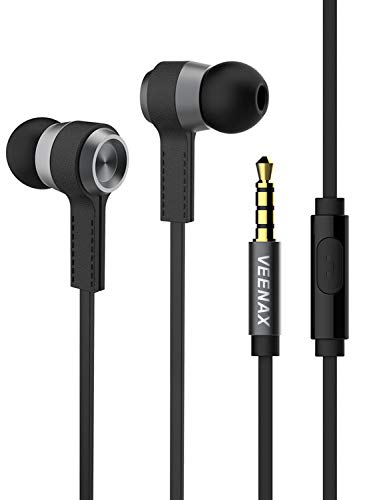 VEENAX M6 In Ear Kopfhörer, Wired Ohrhörer mit Mikrofon, Earphone Headphone mit Bass, Stereo Kabelgebundene Earbuds für Handy Smartphone Computer Laptop PC Tablet MP3, 3.5mm Aux Kabel, Schwarz von VEENAX