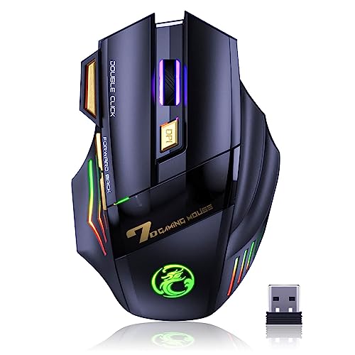 VEGCOO C8 Wireless Gaming Maus, wiederaufladbare Silent Click Gaming Maus mit 2.4G USB-Empfänger, 3 einstellbare DPI, 7 empfindliche Tasten Ergonomische RGB-Maus für Laptop PC Mac von VEGCOO