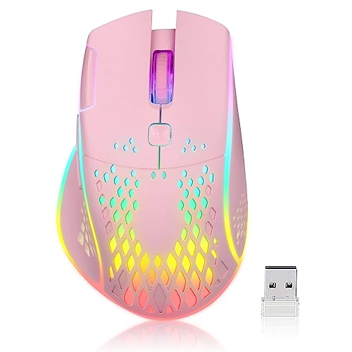 VEGCOO Gaming-Maus, programmierbare kabelgebundene Gaming-Maus mit Doppelklick-Taste, RGB-LED-Leuchten, ergonomische Maus, 6-stufig einstellbare DPI-PC-Gaming-Mäuse, optische Maus, für Laptop(Rosa) von VEGCOO