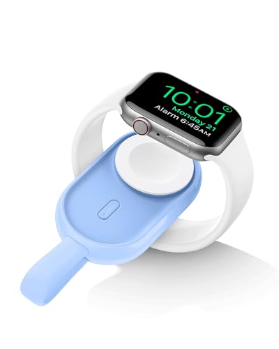 VEGER Externer Akku 1200 mAh, Mini Wireless Power Bank speziell für Apple Watch Serie 9 8 7 6 5 4 3 2 SE Ultra/38/40/42/46 mm, mit integriertem USB-C-Kabel von VEGER