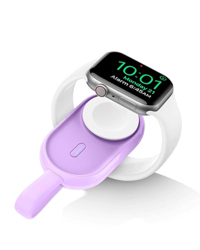 VEGER Mini Powerbank kompatibel mit Apple Watch Series (9-1) 1200mAh, Wireless Tragbares Ladegerät kompatibel mit Apple Watch (Lila) von VEGER