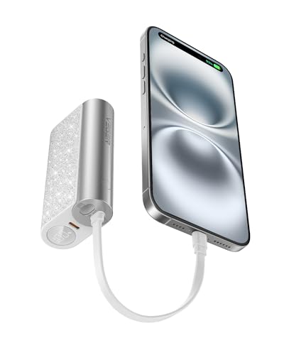 VEGER Power Bank 20W PD Klein Aber Stark,10000mAh Powerbank mit integriertes bi-direktional Apple auf USB C Kabel, 1X USB-C, Externe Handyakku mit LED kompatibel mit iPhone, Samsung,Handys usw（Weiß） von VEGER
