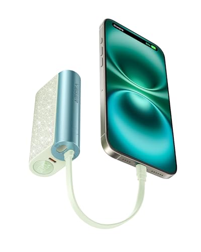 VEGER Power Bank 20W PD Klein Aber Stark,10000mAh Powerbank mit integriertes bi-direktional Apple auf USB C Kabel, 1X USB-C, Externe Handyakku mit LED kompatibel mit iPhone, Samsung,Handys usw（Grün） von VEGER