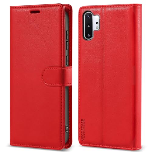 VEGOSCASE HandyHülle für Samsung Galaxy Note 10 Plus Hülle, Lederhülle Klappbar Brieftasche Klapphülle Kartenfach Standfunktion Schutzhülle mit RFID-Blockierung für Galaxy Note 10 Plus, Rot von VEGOSCASE