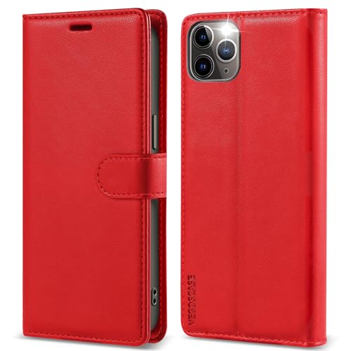 VEGOSCASE HandyHülle für iPhone 11 Pro max Hülle, Lederhülle Klappbar Brieftasche Klapphülle Kartenfach Standfunktion Schutzhülle mit RFID-Blockierung für iPhone 11 Pro max, Rot von VEGOSCASE