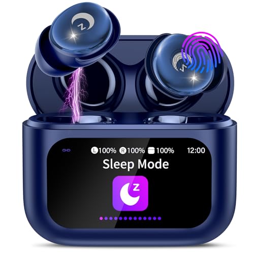 VEKJ Kabellose Ohrhörer mit Smart-Touchscreen, Mini-Schlaf-Ohrhörer, Bluetooth 5.4, In-Ear-Kopfhörer mit Geräuschunterdrückung, Mikrofon, Blau von VEKJ