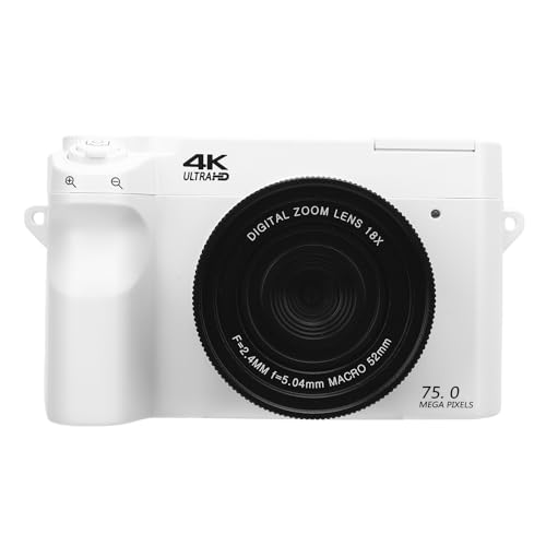 4K Digitalkamera für Fotografie, 75 MP UHD -Videoaufzeichnung Kamera, 18 -Fach Optischer Zoom, 3 Zoll LCD -Bildschirm, mit Blitz, WLAN (White) von VELATEMOR