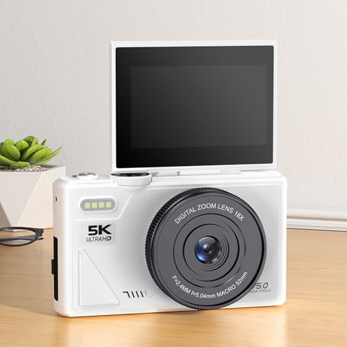 5K Digitalkamera 75MP mit WLAN & 18x Zoom, Autofokus -Vlogging -Kamera für Anfänger, Kompakte Reisekamera mit Smile -Erkennung, 3 Bildschirm und 128 -GB -Karte Enthalten (64G) von VELATEMOR