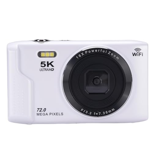 5K HD Digitalkamera für die Fotografie, 72MP UHD 16x Optisch Zoom WiFi AF Autofokus 2,8 Zoll LCD -Bildschirm mit Integriertem Blitz (White) von VELATEMOR