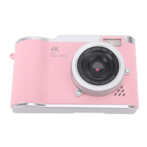 Kompakte Digitalkamera, Schüler Kamera 48MP Makrofunktion Anti -Shake 4K 2,4 -Zoll Bildschirm 18x Zoom für Reise (PINK) von VELATEMOR