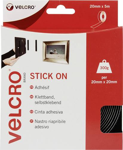 VELCRO® VEL-EC60217 Klettband zum Aufkleben Haft- und Flauschteil (L x B) 5000mm x 20mm Schwarz 5m von VELCRO®