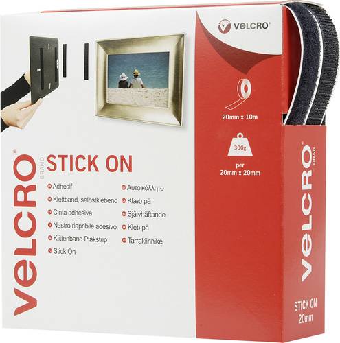 VELCRO® VEL-EC60220 Klettband zum Aufkleben Haft- und Flauschteil (L x B) 10000mm x 20mm Schwarz 10m von VELCRO®