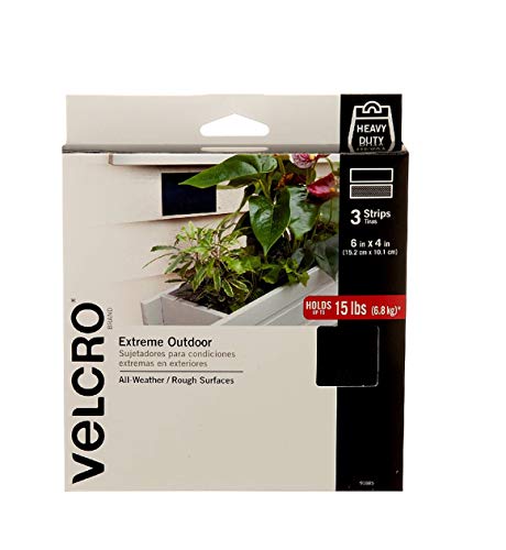 VELCRO Brand Breite, robuste Streifen für den Außenbereich, 15,2 x 10,2 cm, 3 Stück, hält 6,8 kg, schwarze Klebeverschlüsse in extremer Industriestärke, starke Witterungsbeständigkeit für raue Oberflächen von VELCRO Brand