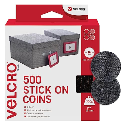VELCRO Marke | Aufklebbare Münzen | Doppelseitige selbstklebende Klebemünzen mit Klettverschluss, perfekt für Raumdekoration und Büro, Garage | Schwarz | 16 mm x 16 mm | 500er Pack VELCRO Marke | Aufklebbare Münzen | Doppelseitige selbstklebende Klebemünzen mit Klettverschluss, perfekt für Raumdekoration und Büro, Garage | Schwarz | 16 mm x 16 mm | 500er Pack von VELCRO Brand