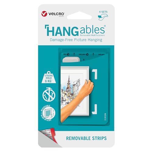 VELCRO Marke | HANGables Abnehmbare Bildaufhängestreifen | Starke selbstklebende Streifen | Weiß | 4 Sets halten bis zu 6 kg | Set aus 4 Stück VELCRO Marke | HANGables Abnehmbare Bildaufhängestreifen | Starke selbstklebende Streifen | Weiß | 4 Sets halten bis zu 6 kg | Set aus 4 Stück von VELCRO Brand