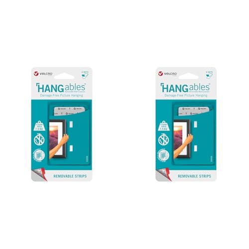 VELCRO Marke | HANGables Abnehmbare Bildaufhängestreifen | Starke selbstklebende Streifen | Weiß | 4 Sets halten bis zu 7,5 kg | Set aus 4 Stück (Packung mit 2) von VELCRO Brand