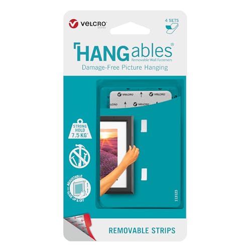 VELCRO Marke | HANGables Abnehmbare Bildaufhängestreifen | Starke selbstklebende Streifen | Weiß | 4 Sets halten bis zu 7,5 kg | Set aus 4 Stück VELCRO Marke | HANGables Abnehmbare Bildaufhängestreifen | Starke selbstklebende Streifen | Weiß | 4 Sets halten bis zu 7,5 kg | Set aus 4 Stück von VELCRO Brand