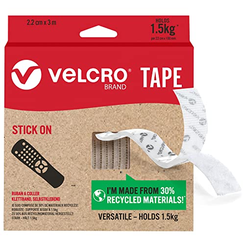 VELCRO Marke | Klettband Selbstklebend | Zuschneidbares, starkes, selbstklebendes Klettband mit Klettverschluss, perfekt für Raumdekoration und Wohnaccessoires, Garage | Weiß | 22 mm x 3 m von VELCRO Brand